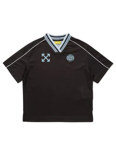 Off-white Kids Soccer Track Short-sleeve T-shirt In Black