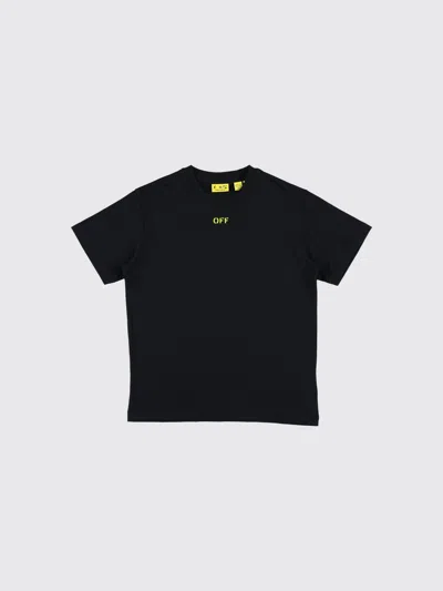 Off-white Kids Logo Printed Crewneck T-shirt In Black