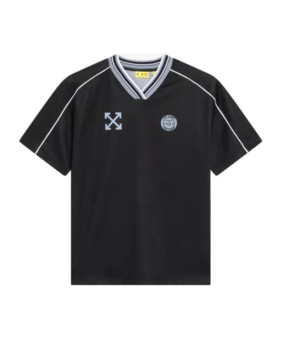 Off-white Kids V-neck Logo Printed T-shirt In Blue