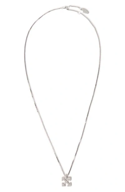 Off-white Lab Grown Diamond Pavé Arrow Pendant Necklace In Silver