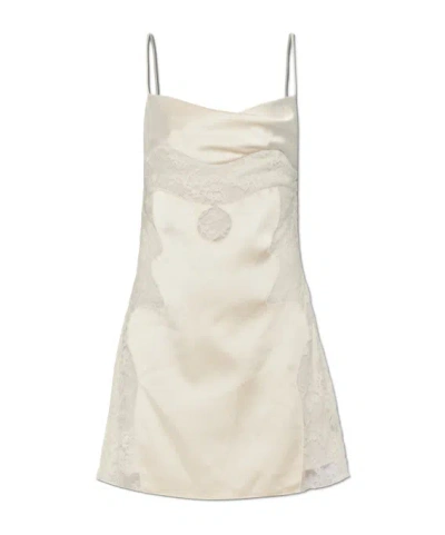 Off-white Lace-insert Satin Dress In Neutral