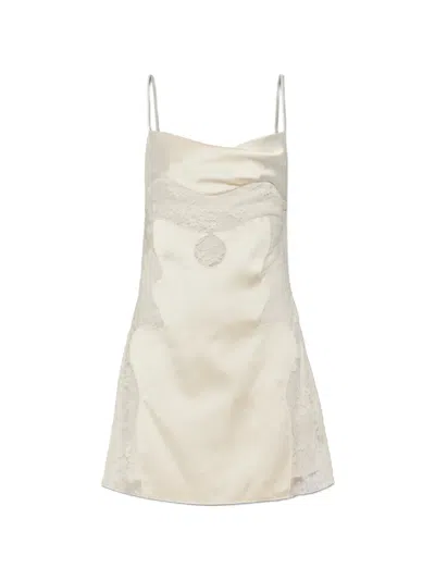 Off-white Lace-insert Satin Dress In Neutral