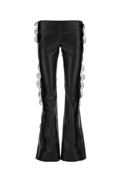 Off-white Lace-trimmed Leather Trousers In Black