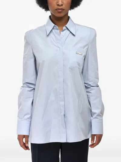 Off-white Lace-up Back Poplin Shirt In Blue
