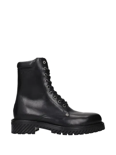 Off-white Lace-up Leather Boots In Black