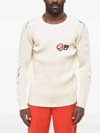 Off-white Lace-up Ribbed Sweater In White