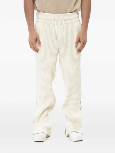 Off-white Lace-up Ribbed Trousers In 뉴트럴