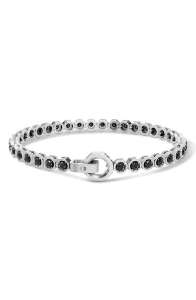 Off-white Large Hex Nut Black Lab Grown Diamond Bracelet In Silver