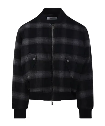 Off-white Lbl Flannel Wool Flight Bomber In Black