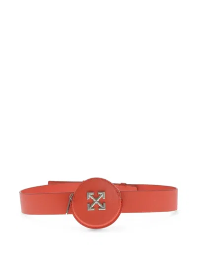 Off-white Leather Belt With Coin Pocket In Red