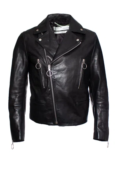 Pre-owned Off-white Leather Biker Jacket In Black