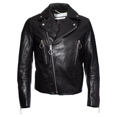 Pre-owned Off-white , Leather Biker Jacket In Black