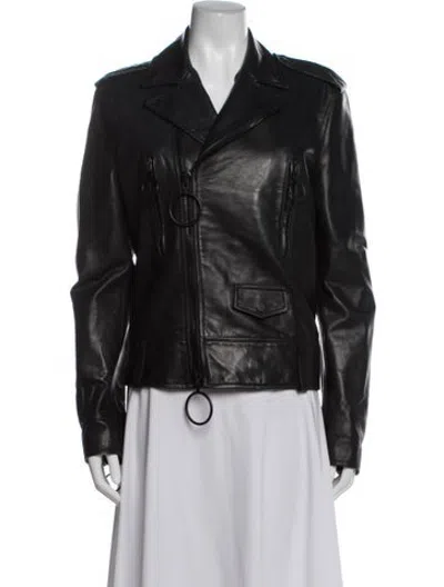 Pre-owned Off-white Leather Biker Jacket In Black