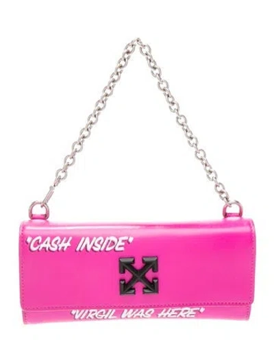 Pre-owned Off-white Leather 'cash Inside' Jitney Wallet On Chain In Pink
