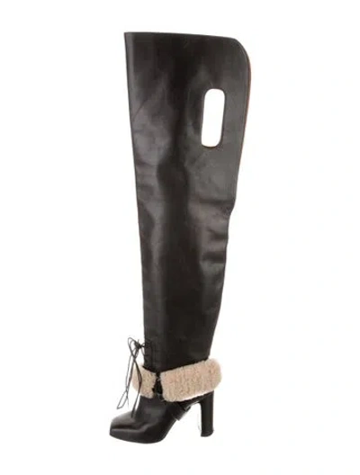 Pre-owned Off-white Leather Colorblock Pattern Boots In Black