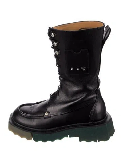 Pre-owned Off-white Leather Combat Boots In Black