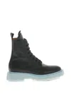 Off-white Leather Combat Boots In Black