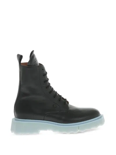 Off-white Leather Combat Boots In Black