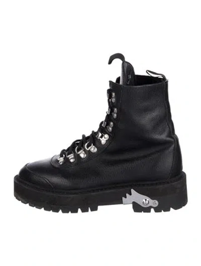 Pre-owned Off-white Leather Combat Boots In Blue