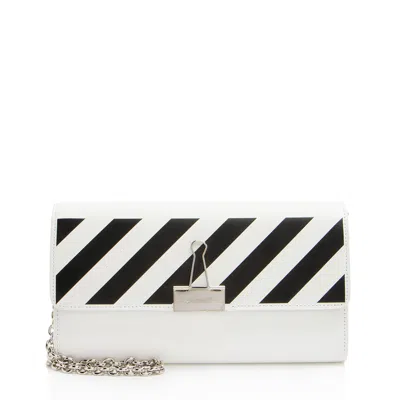 Off-white Leather Diag Binder Clip Wallet On Chain In Multi