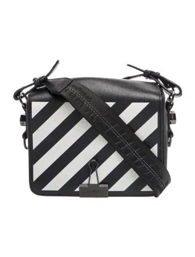 Pre-owned Off-white Leather Diagonals Flap In Black
