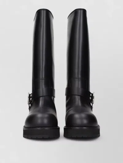 Off-white Leather Flat Boots In Black