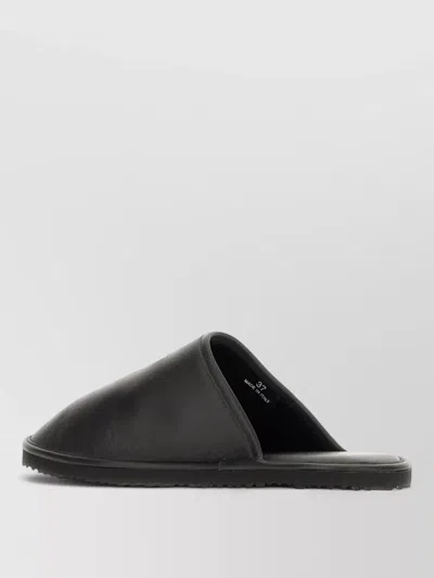 Off-white Leather Flat Sole Mules Slip On In Black