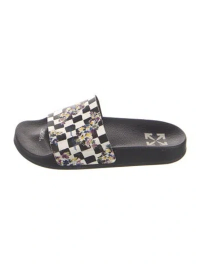 Pre-owned Off-white Leather Floral Print Slides In Black
