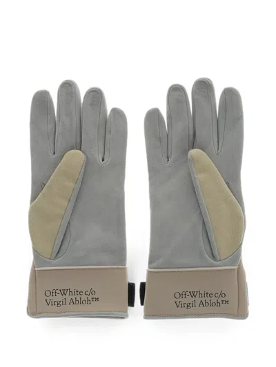 Off-white Leather Gloves Lunar With Ripped Detail In Gray