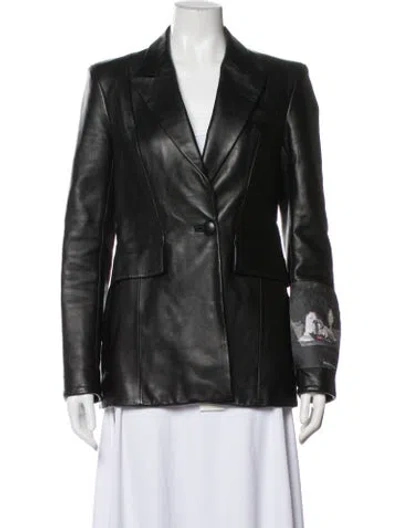 Pre-owned Off-white Leather Graphic Print Blazer In Black