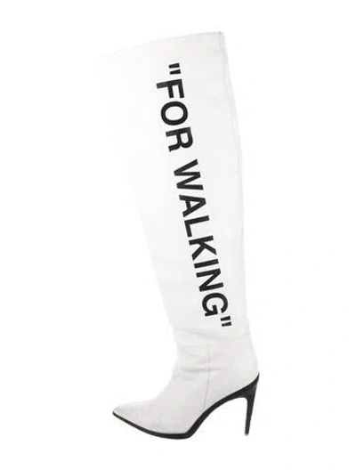 Pre-owned Off-white Leather Graphic Print Boots In White