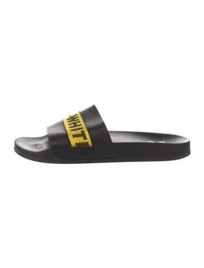 Pre-owned Off-white Leather Graphic Print Slides In Black