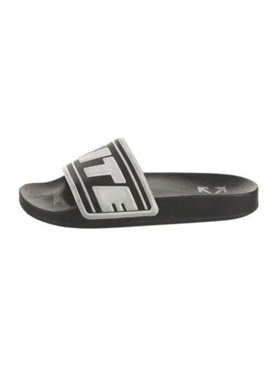 Pre-owned Off-white Leather Graphic Print Slides In Black