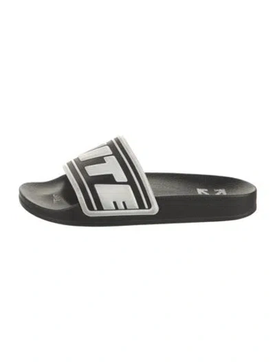 Pre-owned Off-white Leather Graphic Print Slides In Black