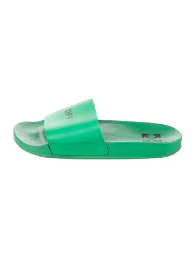 Pre-owned Off-white Leather Graphic Print Slides In Green