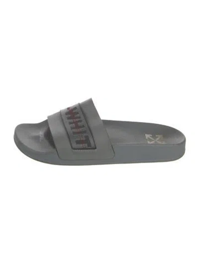 Pre-owned Off-white Leather Graphic Print Slides In Grey