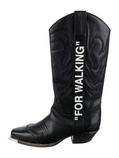 Pre-owned Off-white Leather Graphic Print Western Boots In Black