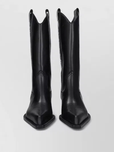 Off-white Leather High Heel Cowboy Boots In Black