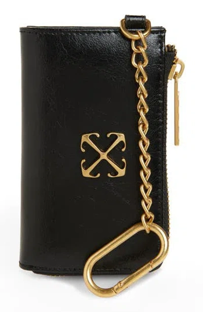 Off-white Leather Key Chain Wallet In Black