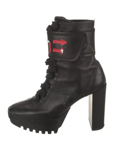 Pre-owned Off-white Leather Lace-up Boots In Black