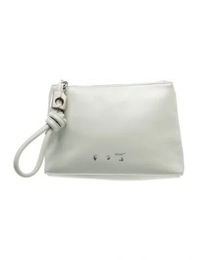 Pre-owned Off-white Leather Slider Zipped Pouch In Green