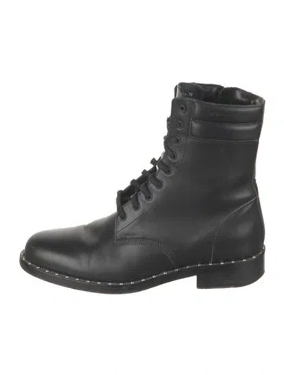 Pre-owned Off-white Leather Striped Combat Boots In Black
