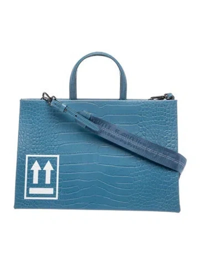 Pre-owned Off-white Leather Top Handle Bag In Blue