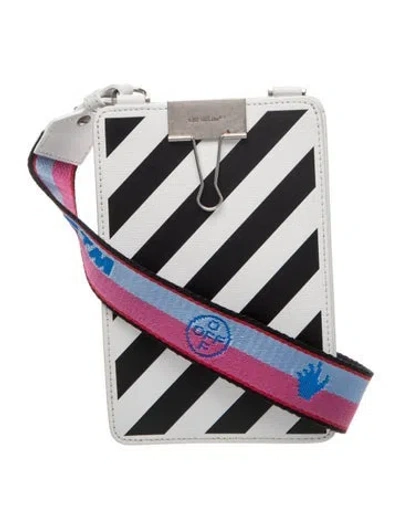 Pre-owned Off-white Leather Vertical Wallet Iphone Holder In Black/pink/white