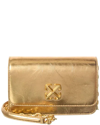 Off-white Leather Wallet On A Chain In Gold