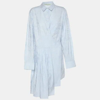 Off-white Light Blue Jacquard Belted Pleated Shirt Dress
