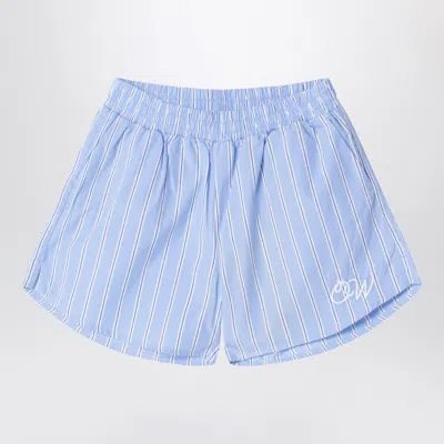 Off-white Light Blue Striped Cotton Mini Shorts