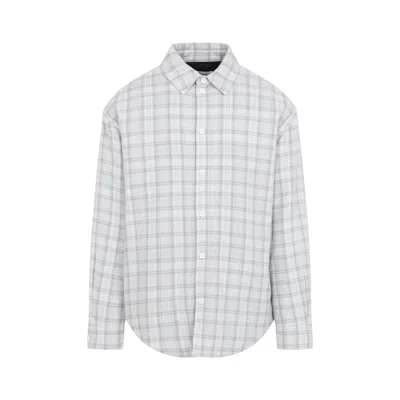 Off-white Light Grey Flannel Wool Overshirt Padded Coat In Gray