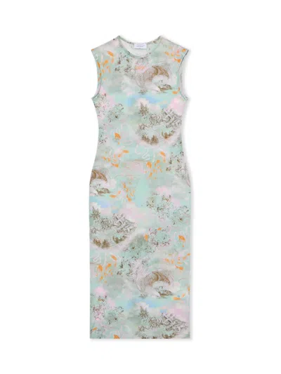 Off-white Light Jersey Storytelling Sleeveless Dress In Blue