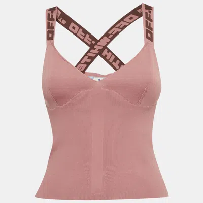 Pre-owned Off-white Light Pink Stretch Knit Logo Band Tank Top L